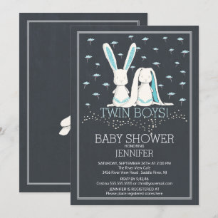 Invitación Baby Shower de los chicos de Chalkboard Bunny TWIN