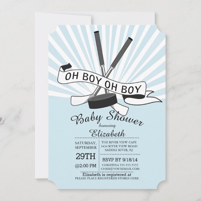 Invitación Baby Shower de los chicos modernos de hockey mascu (Anverso)