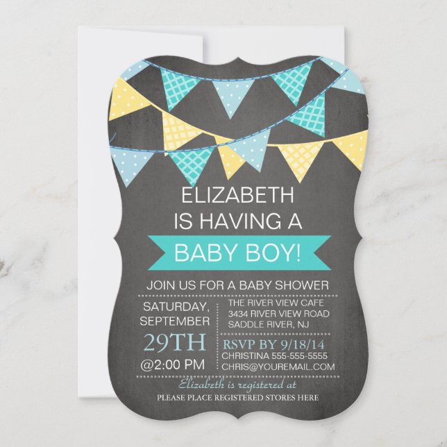 Invitación Baby Shower de los chicos modernos de los Bunting  (Anverso)