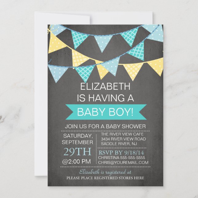 Invitación Baby Shower de los chicos modernos de los Bunting  (Anverso)