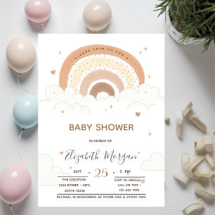 Invitación Baby Shower de los corazones de nubes arco iris