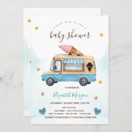 Invitación Baby Shower de los corazones de un camión con crem