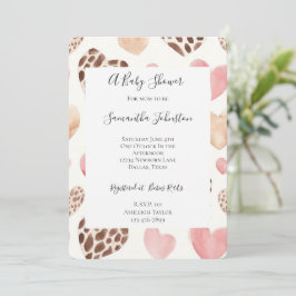Invitación Baby Shower de los corazones del leopardo marrón c