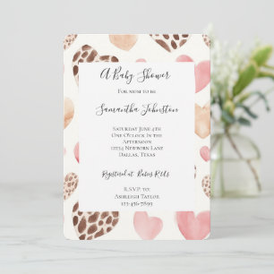 Invitación Baby Shower de los corazones del leopardo marrón c