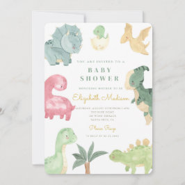 Invitación Baby Shower de los dinosaurios dulces de color agu