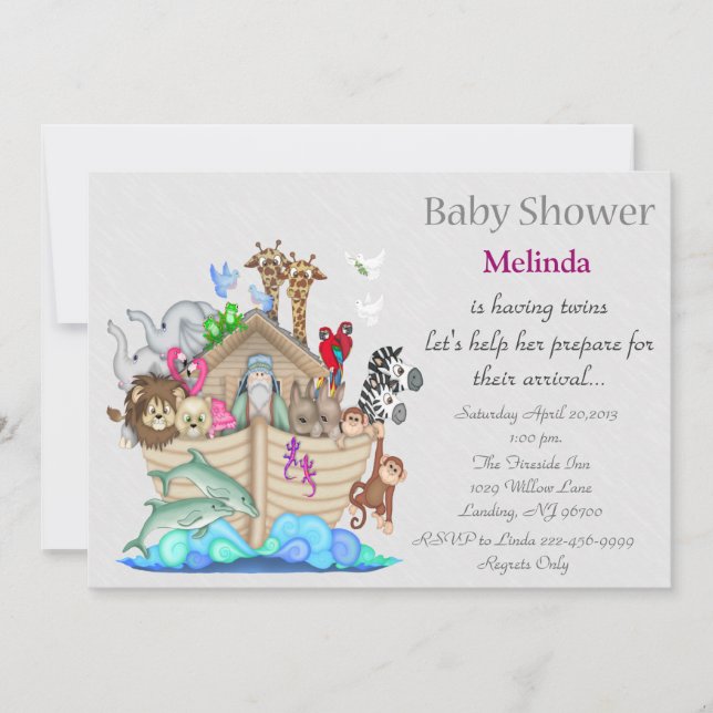 Invitación Baby Shower de los gemelos árabes de Noé (Anverso)