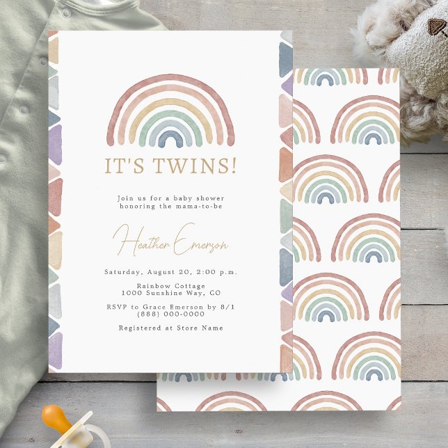 Invitación Baby Shower de los gemelos arco iris (Boho Colorful Rainbow Twins Baby Shower Invitation by Painted Paperie
)