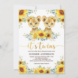 Invitación Baby Shower de los gemelos de los leones de giraso