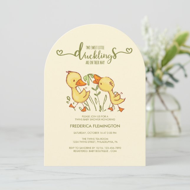 Invitación Baby Shower de los gemelos duckling (Anverso de pie)