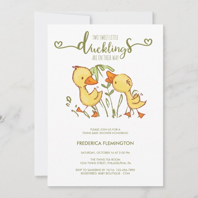 Invitación Baby Shower de los gemelos duckling (Anverso)