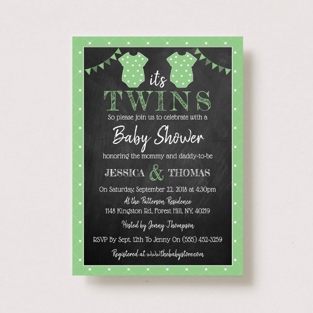 Invitación Baby Shower de los gemelos neutros de moda de Chal (Subido por el creador)