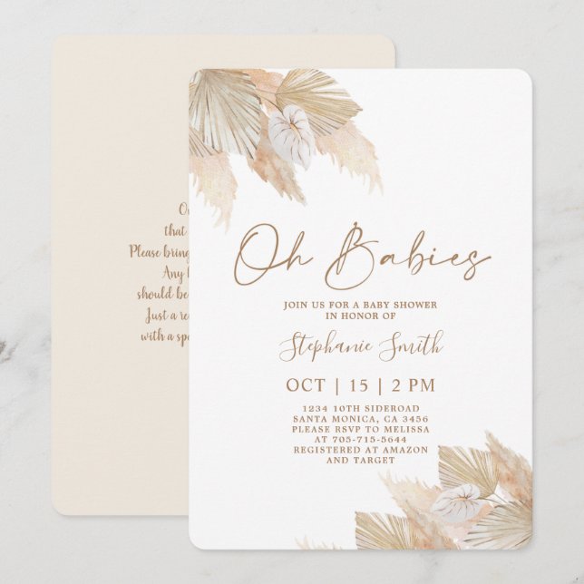 Invitación Baby Shower de los Gemelos Pampas (Anverso / Reverso)