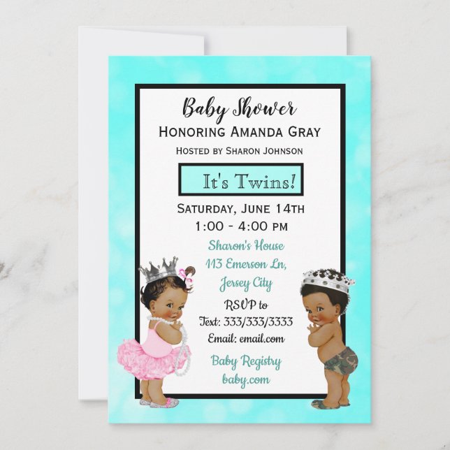 Invitación Baby Shower de los gemelos Prince y Princess (Anverso)