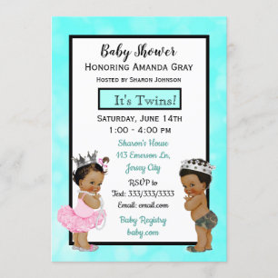 Invitación Baby Shower de los gemelos Prince y Princess