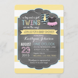 Invitación Baby Shower de los gemelos Tie y Tutu