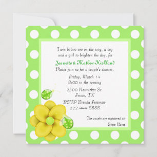 Invitación Baby Shower de los gemelos verdes