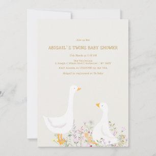 Invitación Baby Shower de los gemelos Watercolor Goose Wildfl