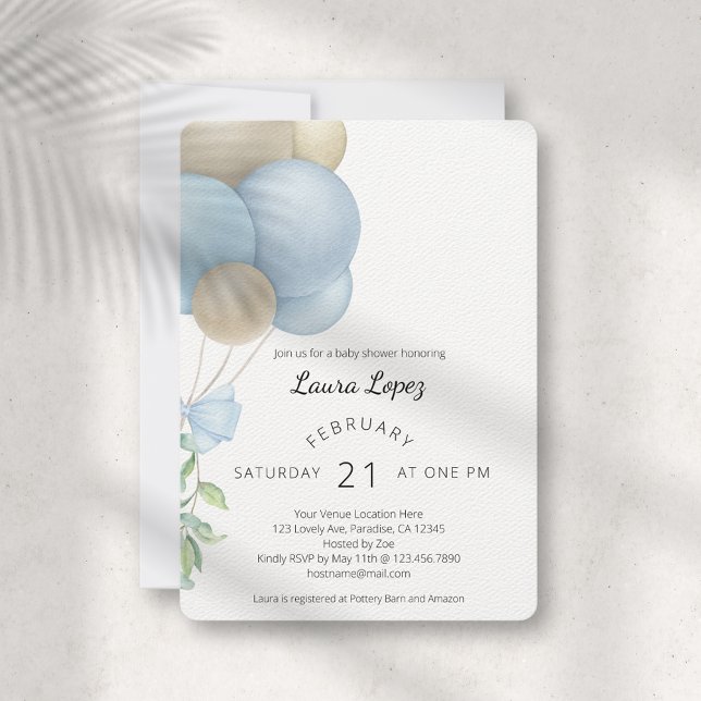 Invitación Baby Shower de los globos azules minimalistas (Subido por el creador)