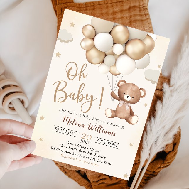 Invitación Baby Shower de los globos de oseo marrón (Subido por el creador)