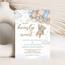 Invitación Baby Shower de los globos de oso azul
