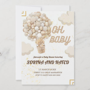 Invitación Baby Shower de los globos de oso editab