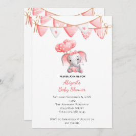 Invitación Baby Shower de los globos elefantes rosados