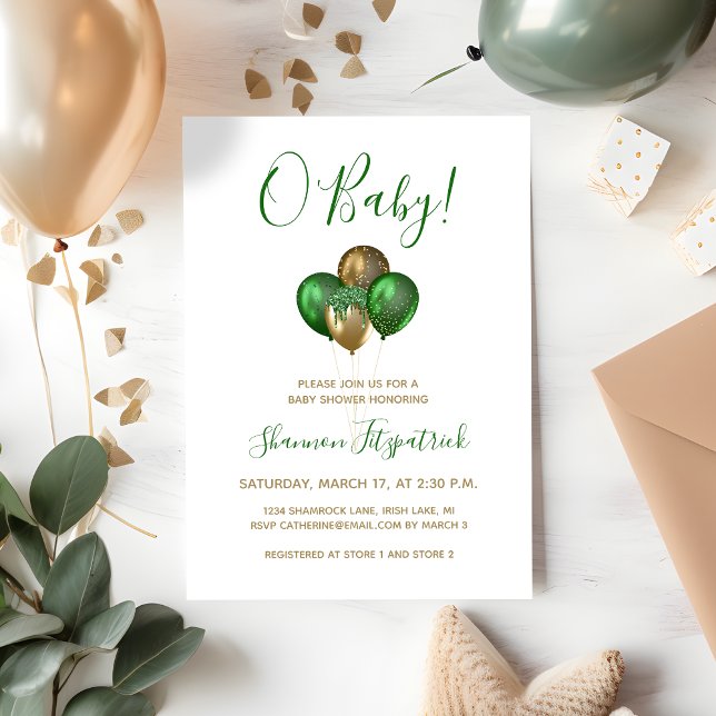 Invitación Baby Shower de los Globos Verdes del Día de San Pa (Subido por el creador)