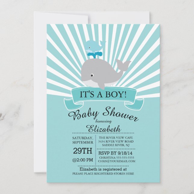 Invitación Baby Shower de los jóvenes ballenas mod (Anverso)