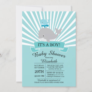 Invitación Baby Shower de los jóvenes ballenas mod