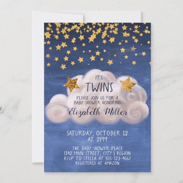 Invitación Baby Shower de los mellizos azules de la Marina de (Anverso)