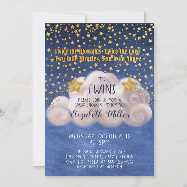 Invitación Baby Shower de los mellizos azules de la Marina de (Anverso)