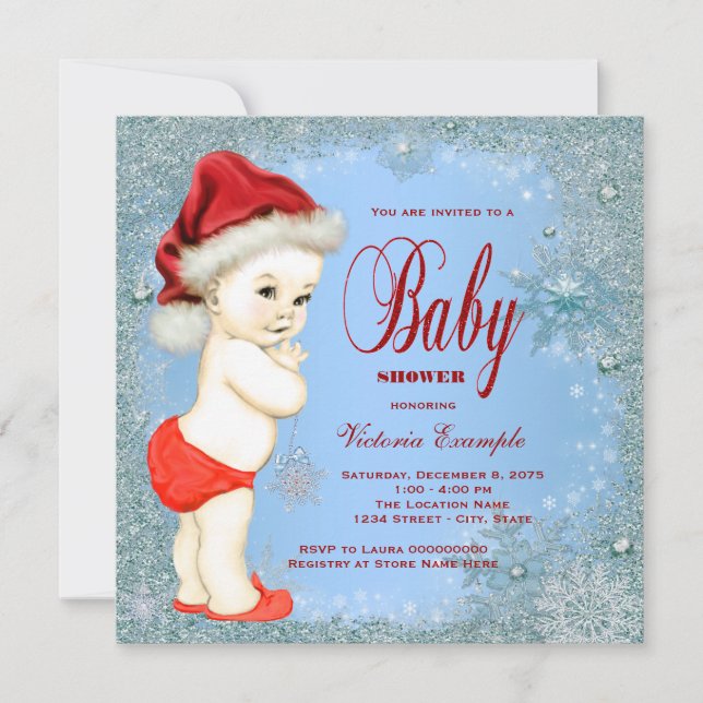 Invitación Baby Shower de los Navidades de los niños con copo (Anverso)