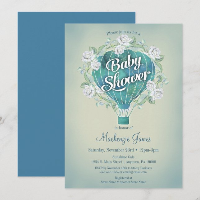 Invitación Baby Shower de los niños con globos aer (Anverso / Reverso)
