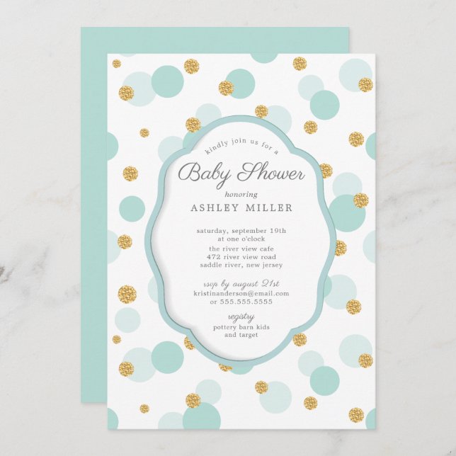 Invitación Baby Shower de los niños con puntos de polka azul  (Anverso / Reverso)