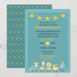 Invitación Baby Shower de los niños en el tren de safari Verd