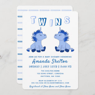 Invitación Baby Shower de los niños pequeños gemelos azules d