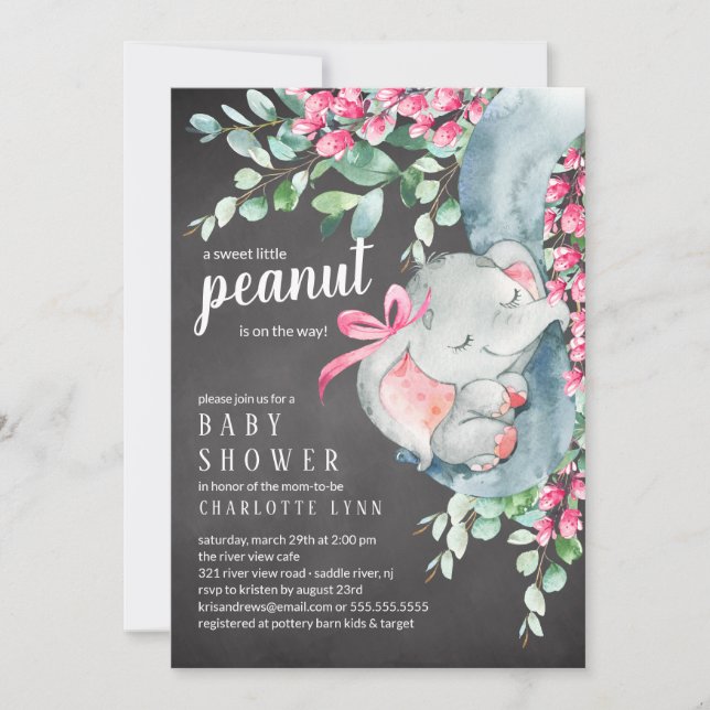 Invitación Baby Shower de los pequeños elefantes del cacahuat (Anverso)