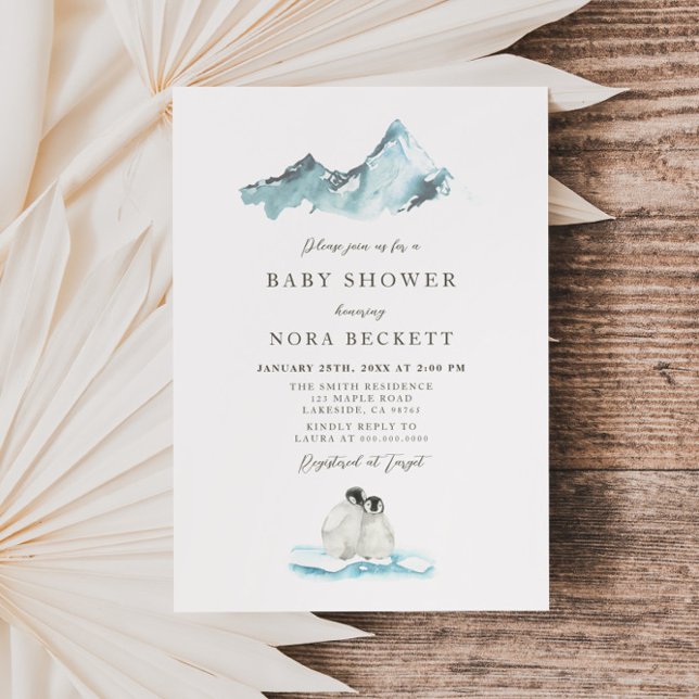 Invitación Baby Shower de los pingüinos de invierno del Ártic (Subido por el creador)