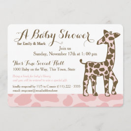 Invitación Baby Shower de los puntos de la jirafa rosa
