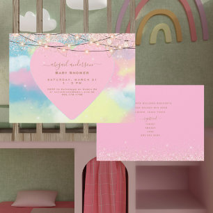 Invitación Baby Shower de luces de corazón rosadas