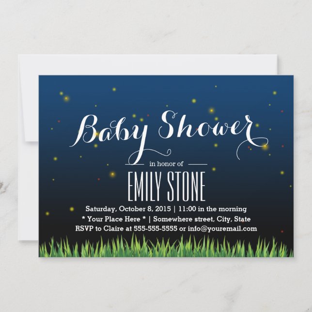 Invitación Baby Shower de luciérnagas de la noche del verano (Anverso)