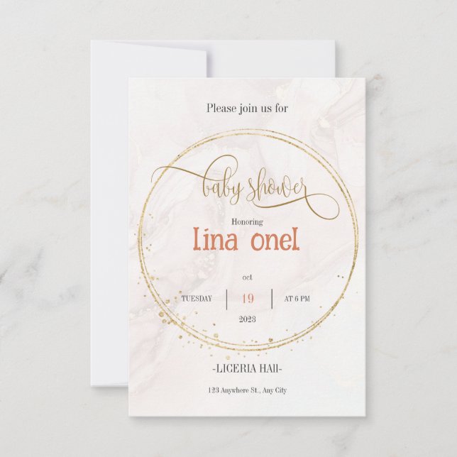 Invitación Baby Shower de lujo Gold (Anverso)