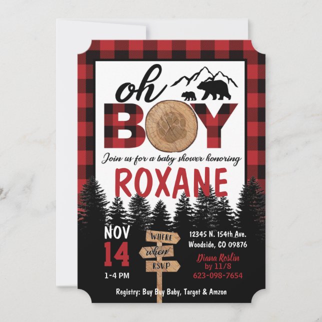 Invitación Baby Shower de Lumberjack (Anverso)