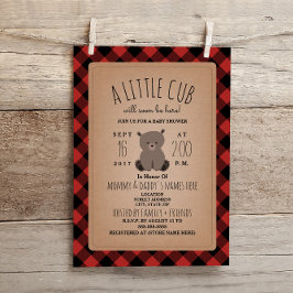 Invitación Baby Shower de Lumberjack Plaid Bear Cu