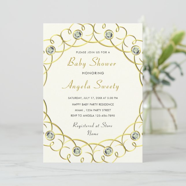 Invitación Baby Shower de Luxury Gold Diamonds (Anverso de pie)