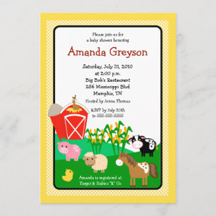 Invitación Baby Shower de MacDonald Barnyard 5x7