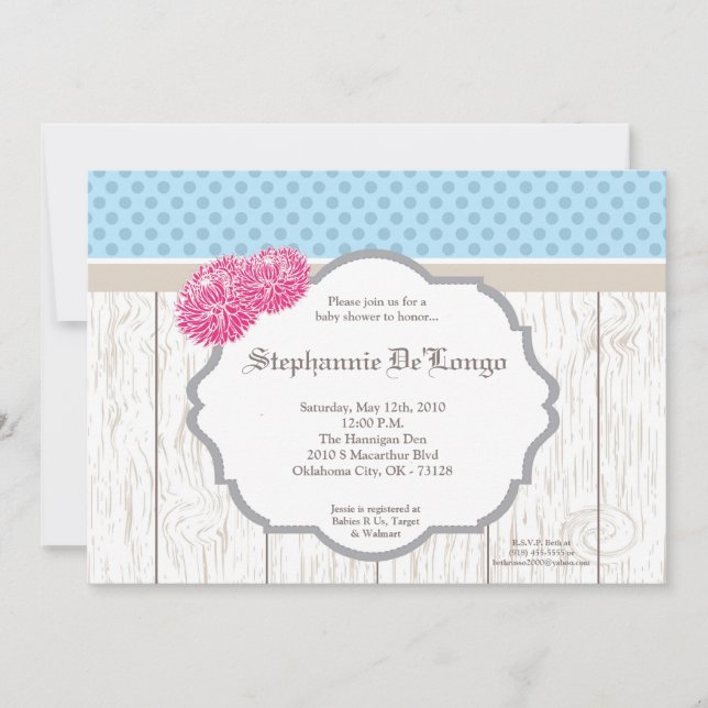 Invitación Baby Shower de madera de flores de plum