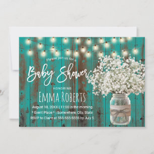 Invitación Baby Shower de madera Verde azulada rústica para l