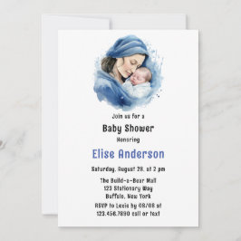 Invitación Baby Shower de madre azul invernal y niño pequeño