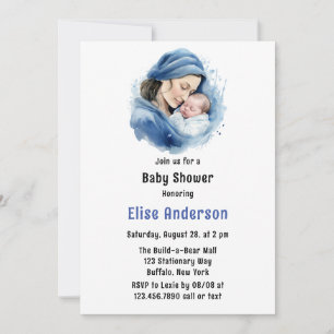 Invitación Baby Shower de madre azul invernal y niño pequeño